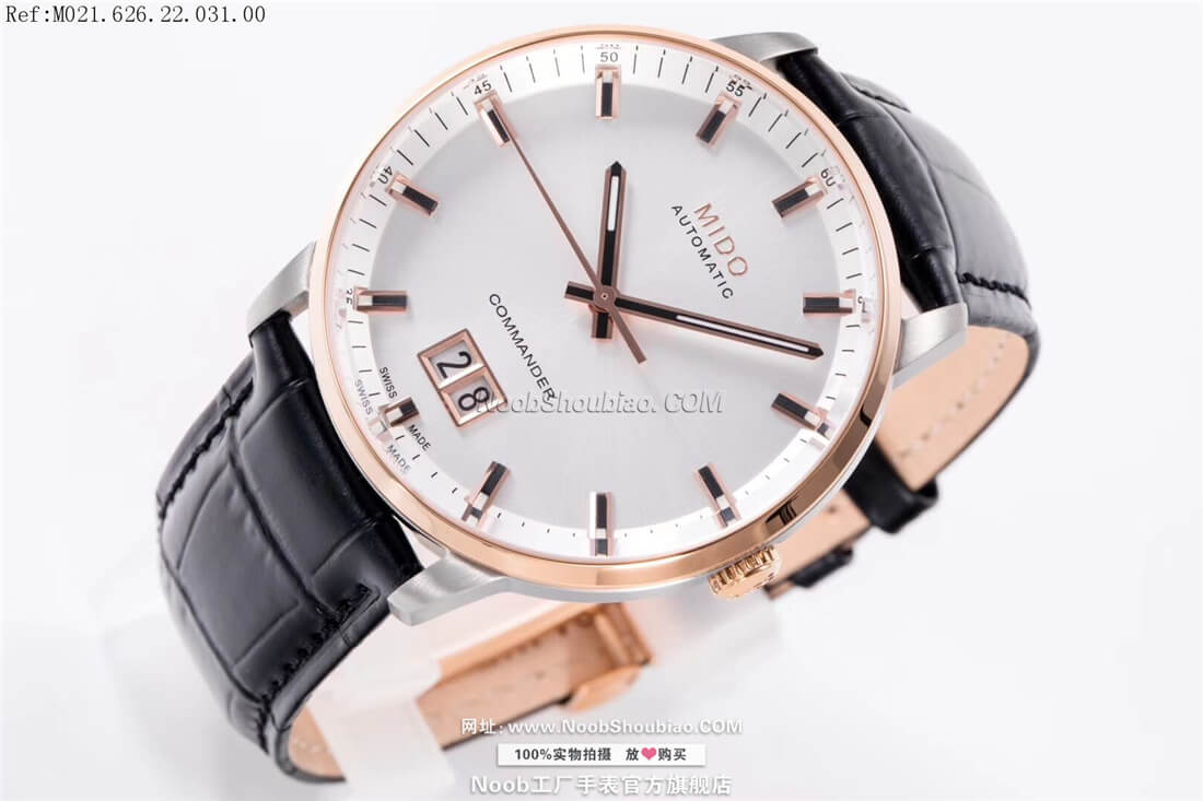 noob工厂美度 MIDO 指挥官系列纪念日 大日历 全自动机械腕表 COMMANDER BIG DATE M021.626.22.031.00 玫瑰金