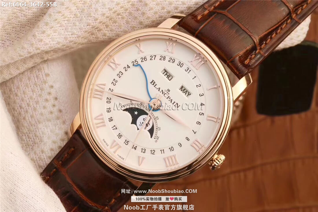 noob手表Blancpain 宝珀 VILLERET 经典系列 6664-3642-55B 月相 玫瑰金