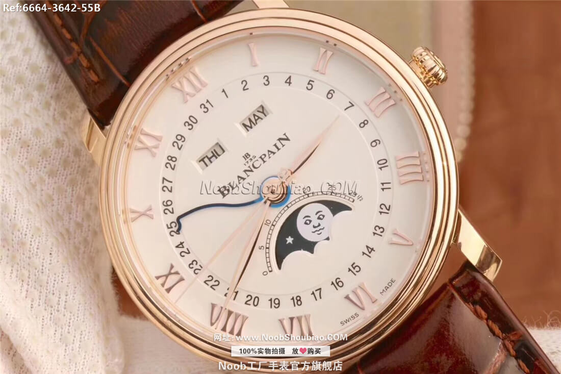 noob工厂Blancpain 宝珀 VILLERET 经典系列 6664-3642-55B 月相 玫瑰金
