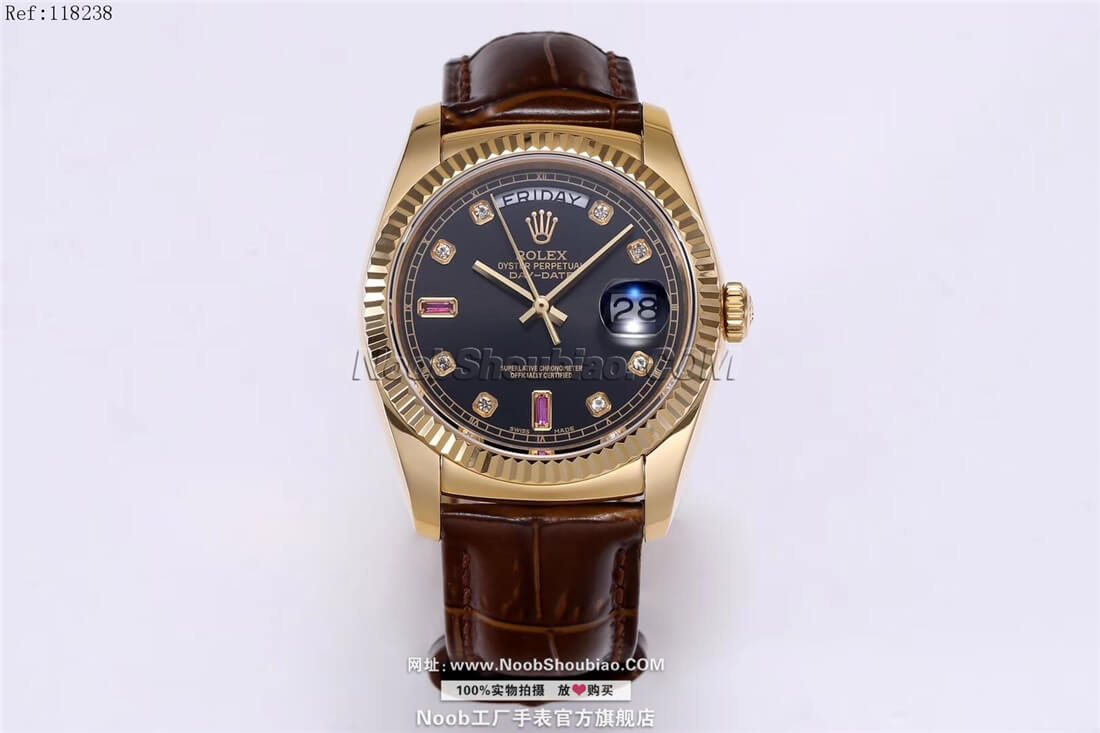 Rolex 劳力士手表 星期日历型36系列 118238黑盘 镶钻红宝石 NOOB表厂