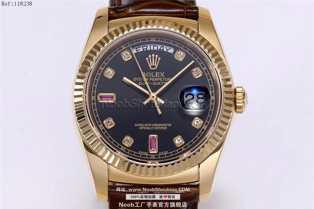 Rolex 劳力士手表 星期日历型36系列 118238黑盘 镶钻红宝石 N厂