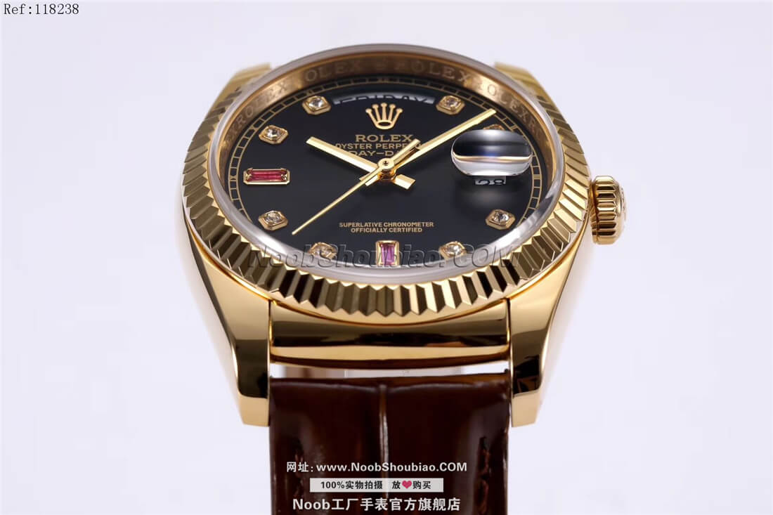 Rolex 劳力士手表 星期日历型36系列 118238黑盘 镶钻红宝石