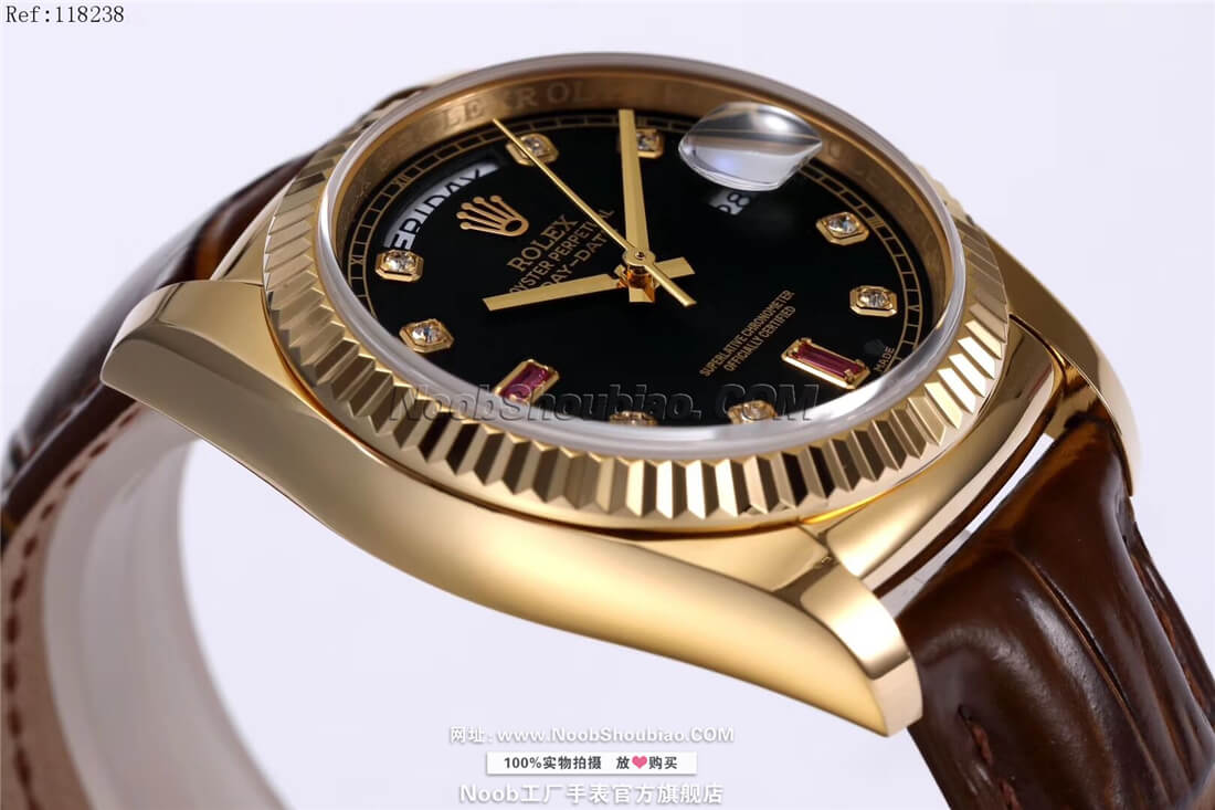 Rolex 劳力士手表 星期日历型36系列 118238黑盘 镶钻红宝石