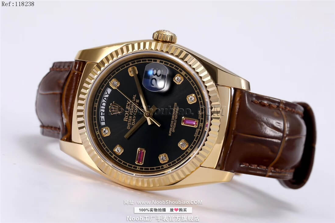 Rolex 劳力士手表 星期日历型36系列 118238黑盘 镶钻红宝石