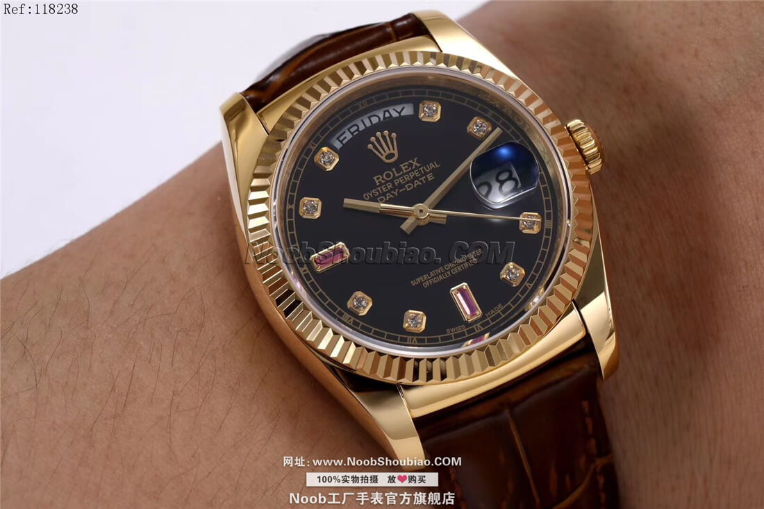 Rolex 劳力士手表 星期日历型36系列 118238黑盘 镶钻红宝石